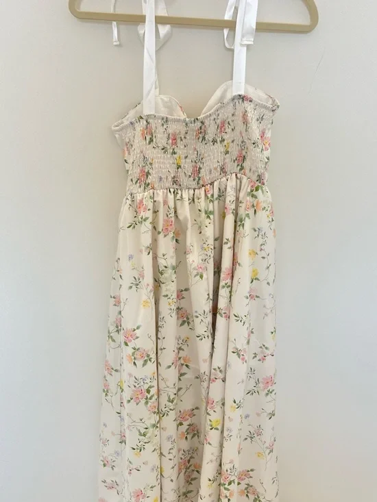 Cream Floral Sundress with Bow Straps S - Picture 2 of 3